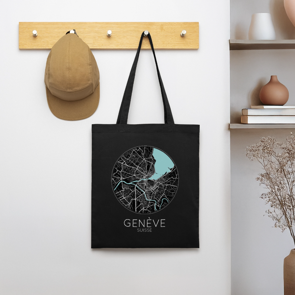 Tote Bag Genève Bio – Plan de Genève - noir
