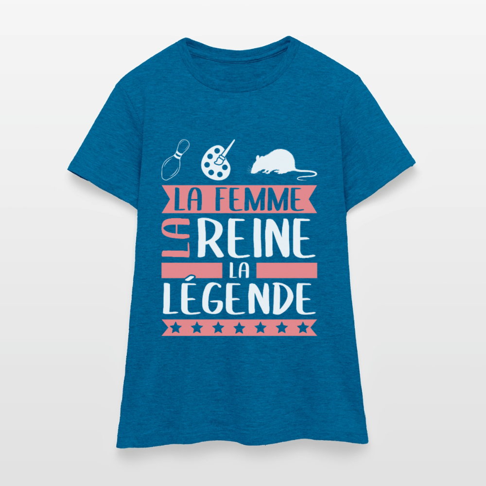 T-shirt femme Chiara rébus – La femme, la reine, la légende - bleu saphir antique chiné