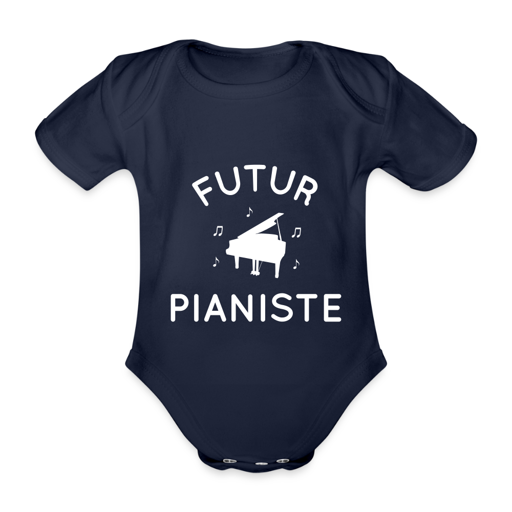 Body Bébé bio manches courtes - Futur pianiste - marine foncé