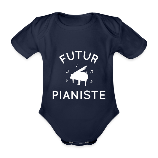 Body Bébé bio manches courtes - Futur pianiste - marine foncé
