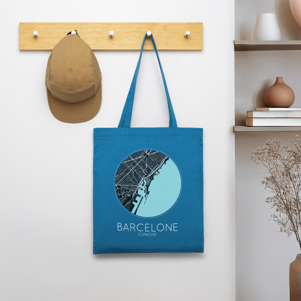 Tote Bag Barcelone Bio – Plan de Barcelone - bleu royal