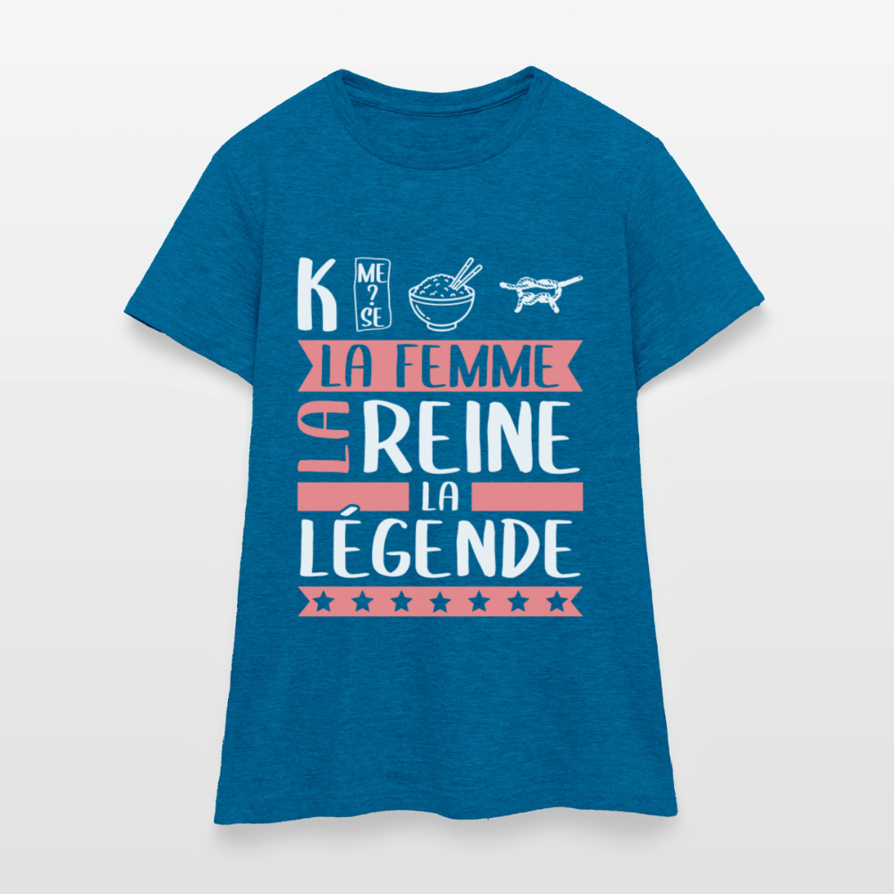 T-shirt femme Catherine rébus – La femme, la reine, la légende - bleu saphir antique chiné