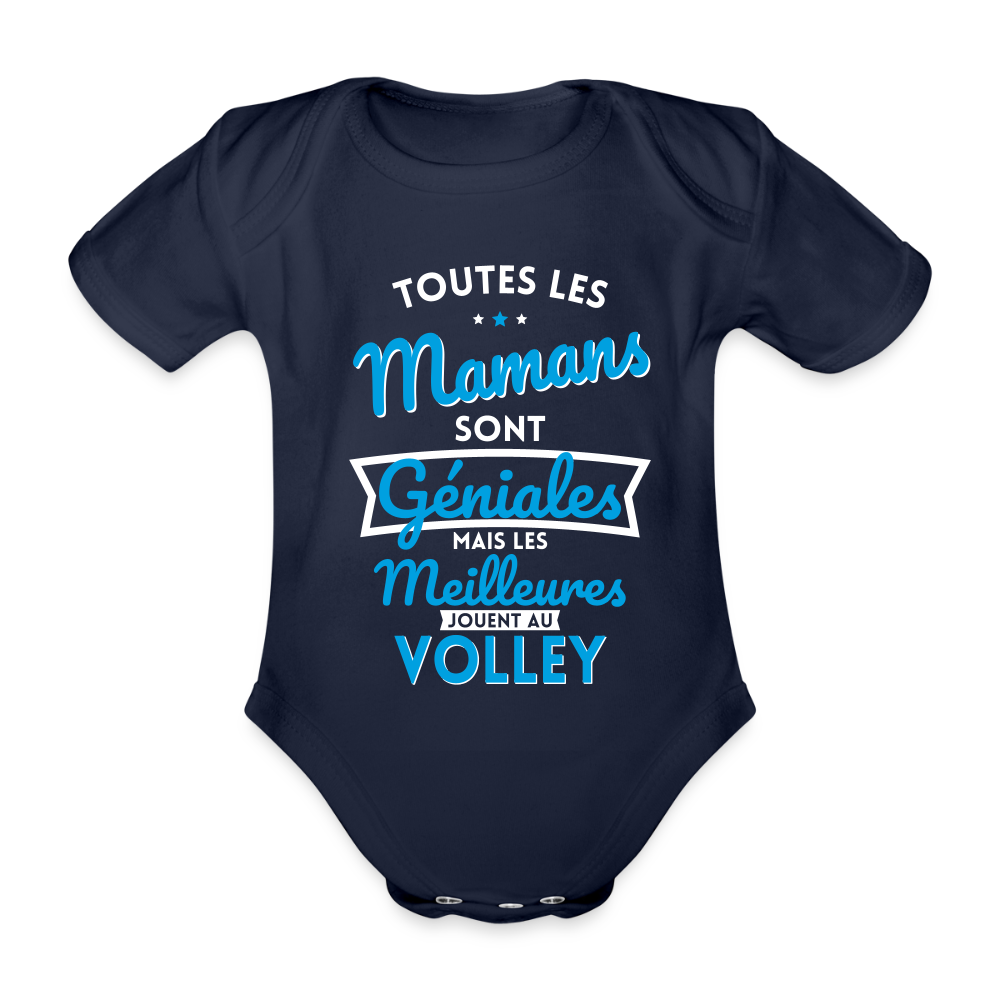 Body Bébé bio manches courtes - Mamans géniales - Les meilleures jouent au volley - marine foncé