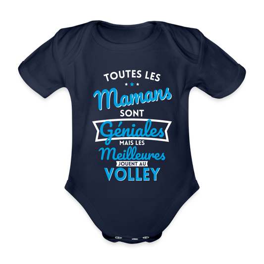 Body Bébé bio manches courtes - Mamans géniales - Les meilleures jouent au volley - marine foncé