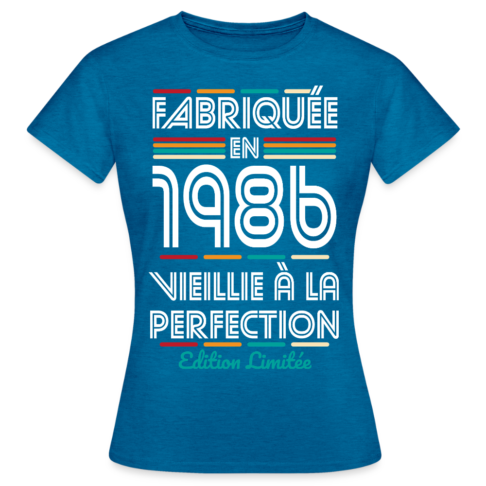 T-shirt anniversaire femme 40 ans – Fabriquée en 1986, Vieillie à la Perfection - bleu saphir antique chiné