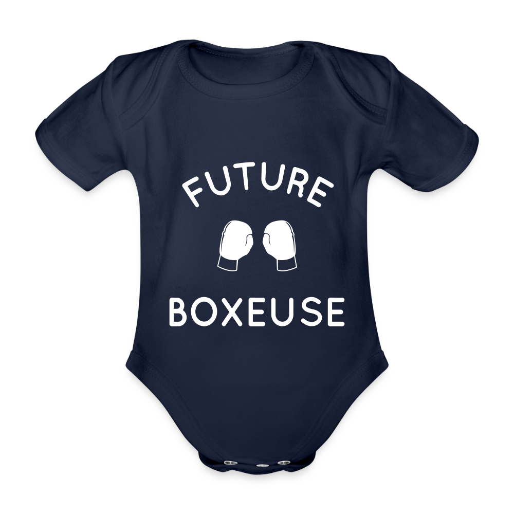 Body Bébé bio manches courtes - Future boxeuse - marine foncé