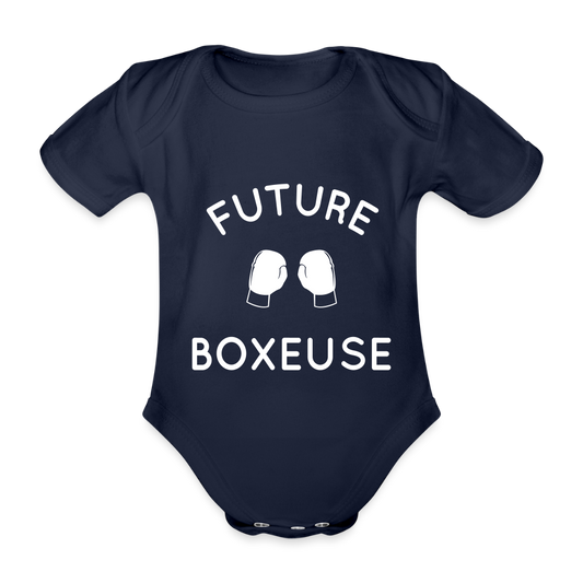 Body Bébé bio manches courtes - Future boxeuse - marine foncé