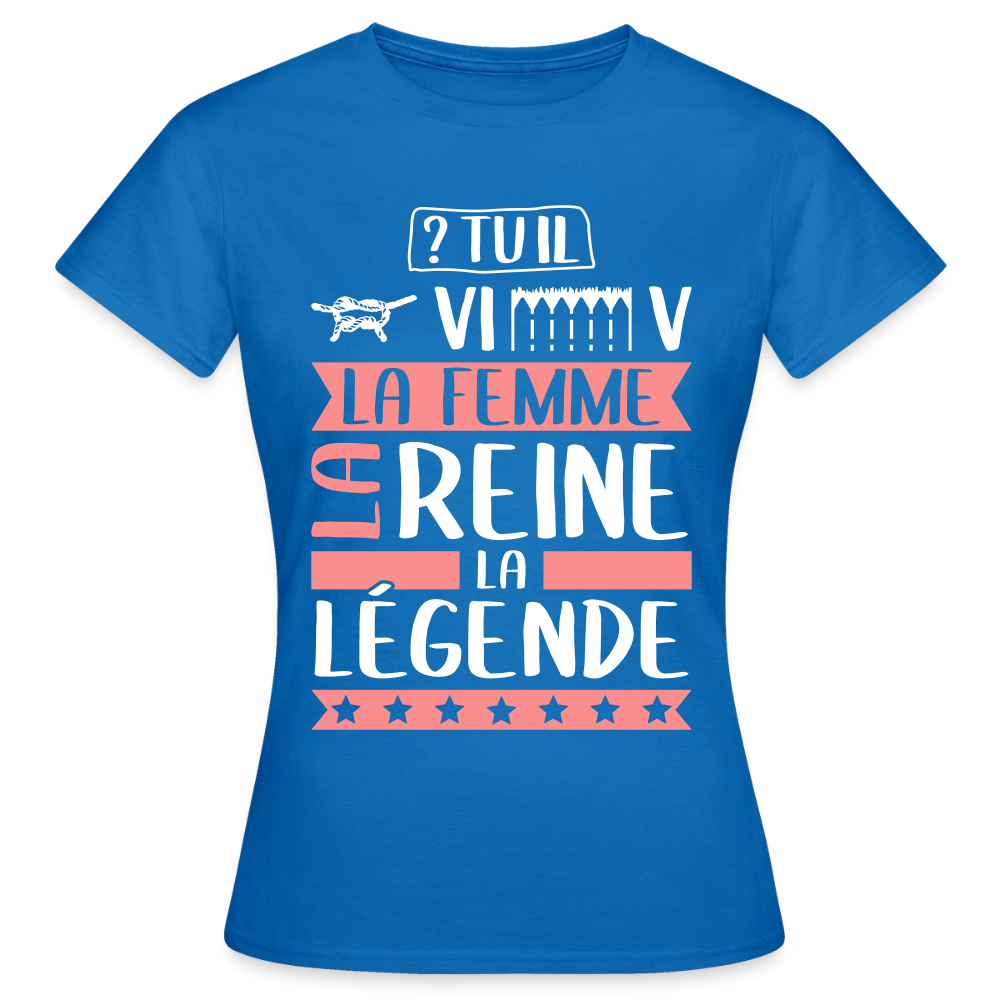 T-shirt femme Geneviève rébus – La femme, la reine, la légende - bleu royal