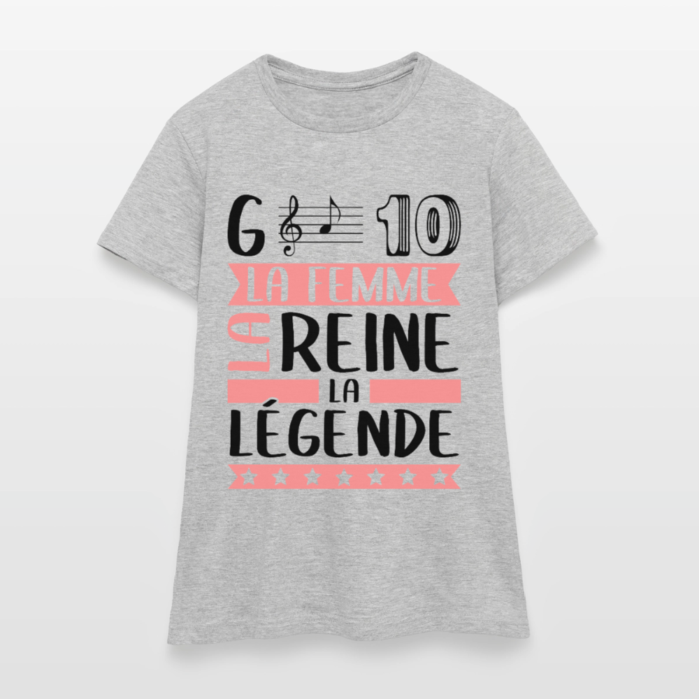 T-shirt femme coloris clair Gladys rébus – La femme, la reine, la légende - gris chiné