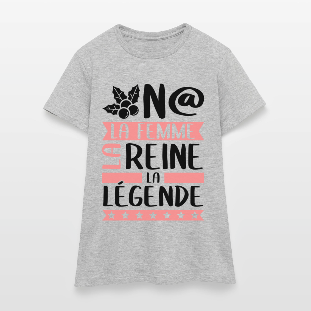 T-shirt femme coloris clair Oona rébus – La femme, la reine, la légende - gris chiné