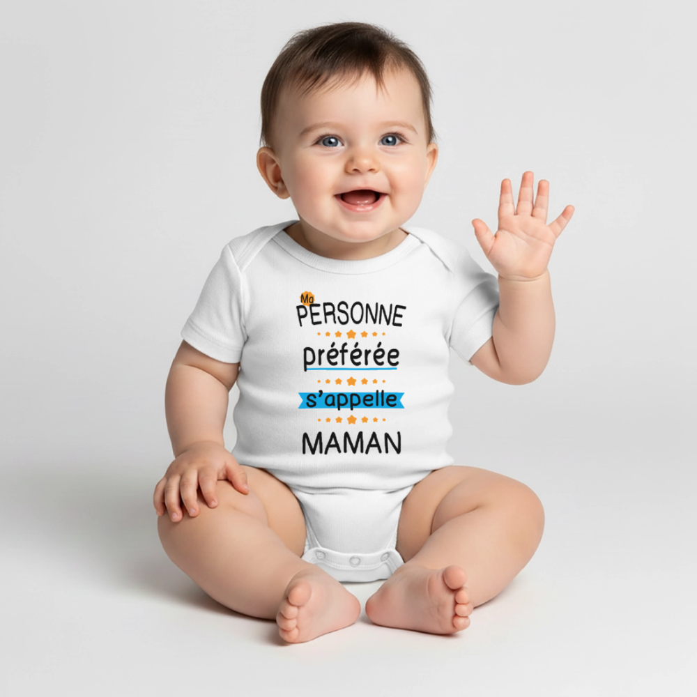 Body bébé bio manches courtes coloris clair - Personne préférée Maman - blanc