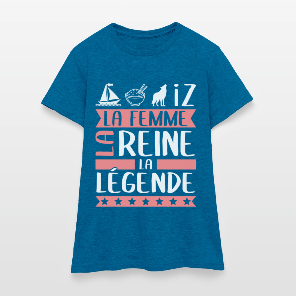 T-shirt femme Marie-Louise rébus – La femme, la reine, la légende - bleu saphir antique chiné