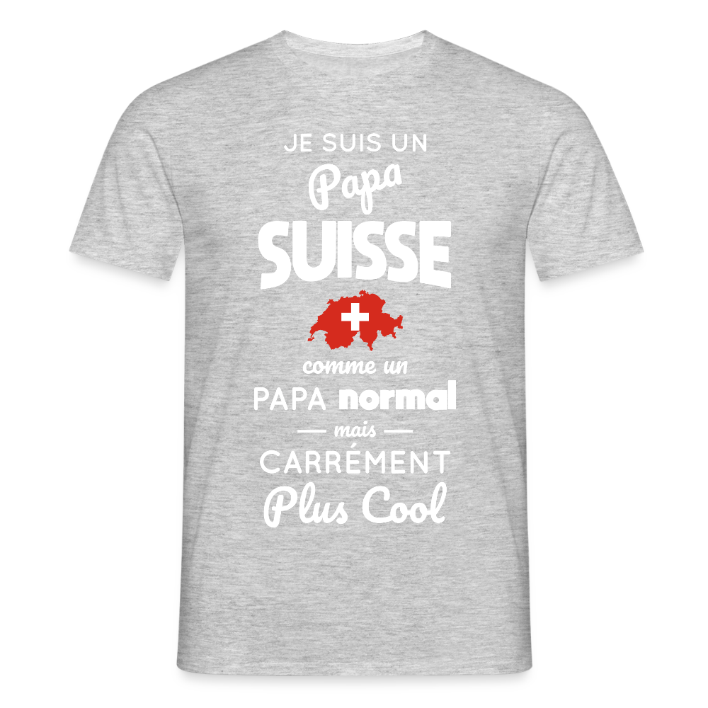 T-shirt Homme - Papa Suisse Plus Cool - gris chiné