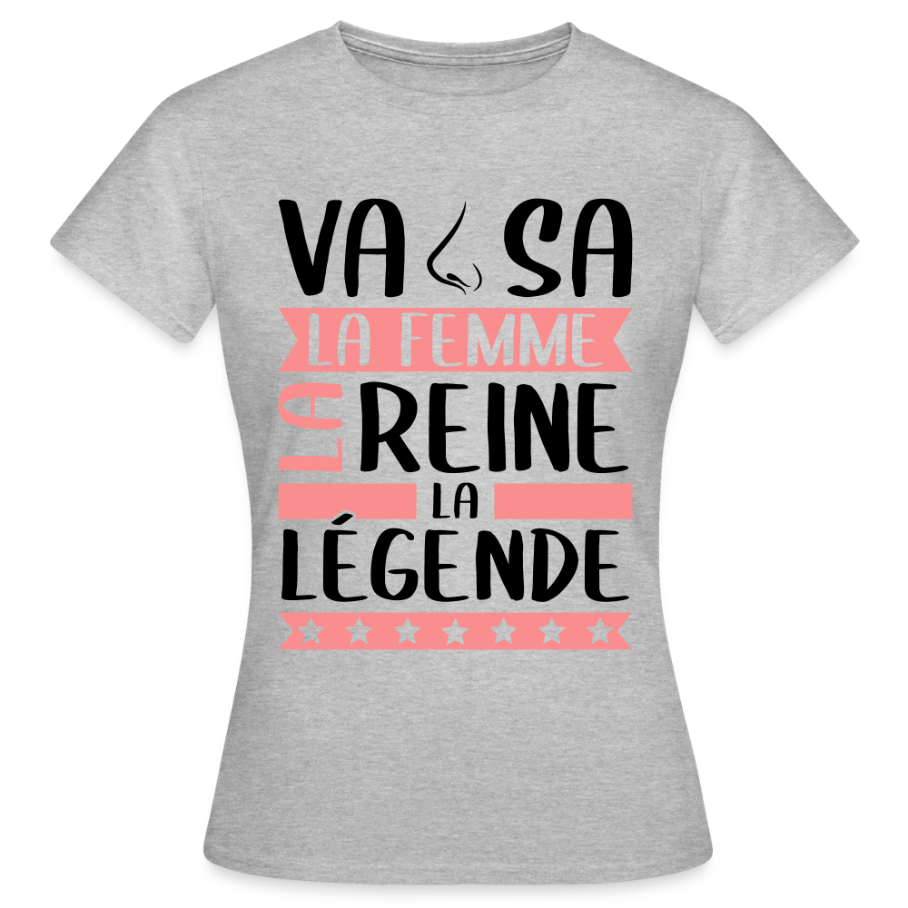 T-shirt femme coloris clair Vanessa en rébus – La femme, la reine, la légende - gris chiné