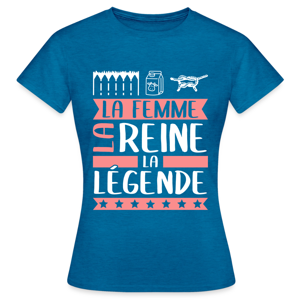 T-shirt femme Hélène rébus – La femme, la reine, la légende - bleu saphir antique chiné