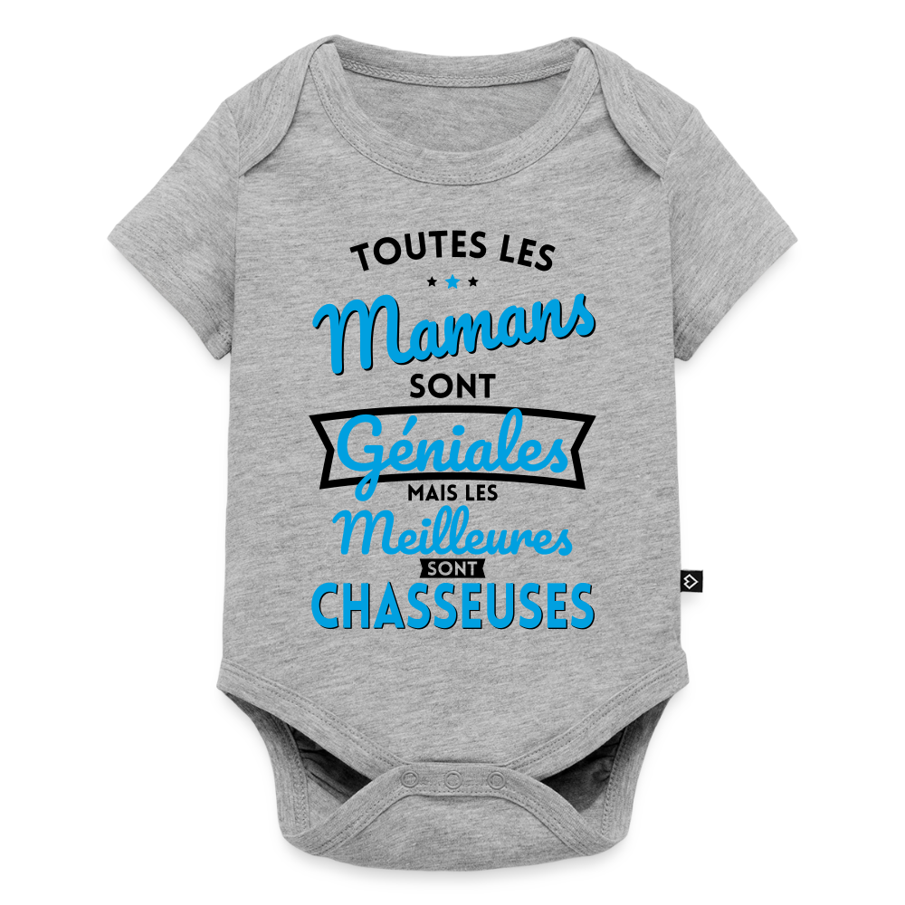 Body Bébé bio manches courtes - Mamans géniales - Les meilleures sont chasseuses - gris chiné