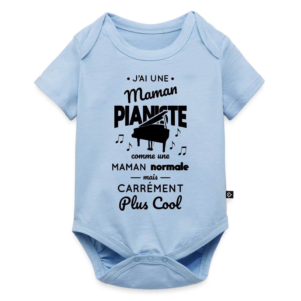 Body Bébé bio manches courtes - J'ai une maman pianiste - bleu clair