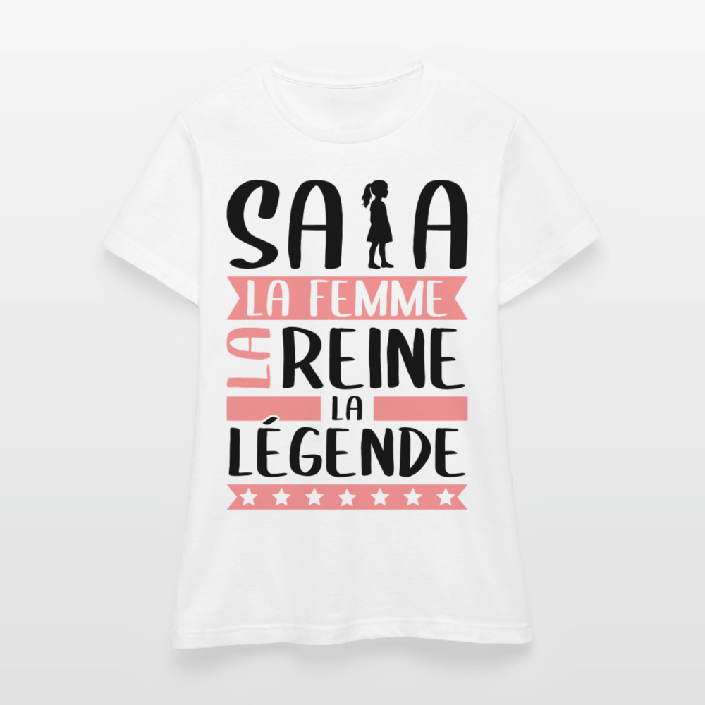 T-shirt femme coloris clair Safia rébus – La femme, la reine, la légende - blanc