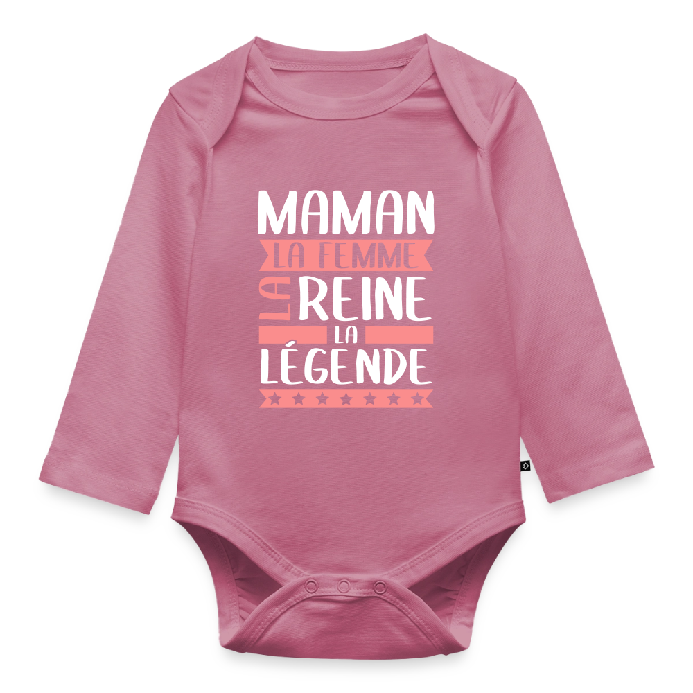 Body bébé bio manches longues motif rose - Maman, la femme, la reine, la légende - mauve