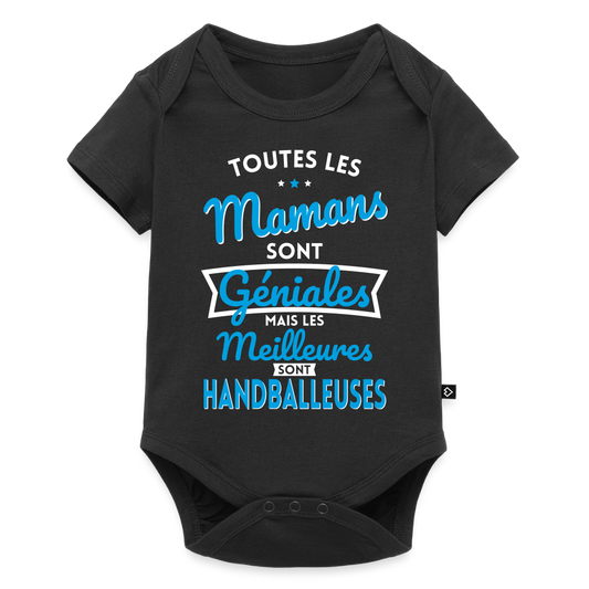 Body Bébé bio manches courtes - Mamans  géniales - Les meilleures sont handballeuses - noir