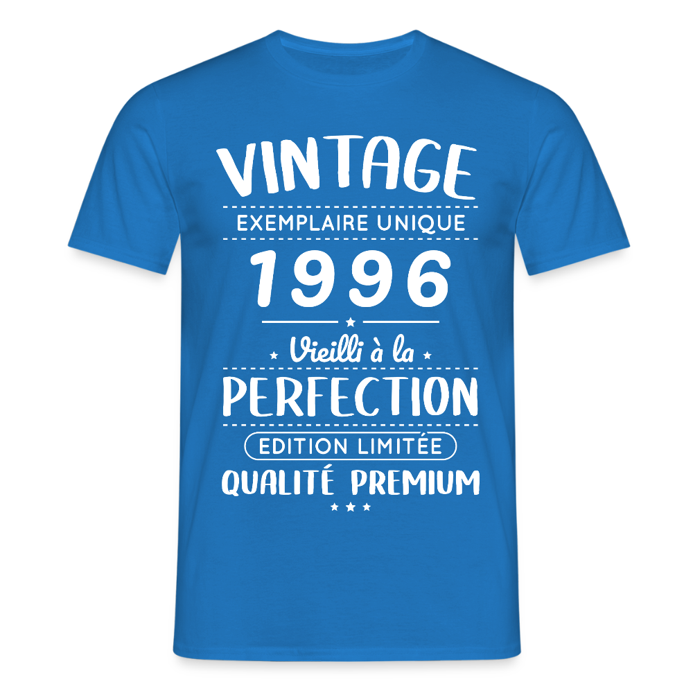 T-shirt anniversaire homme 30 ans – Vintage 1996 – Perfection - bleu royal