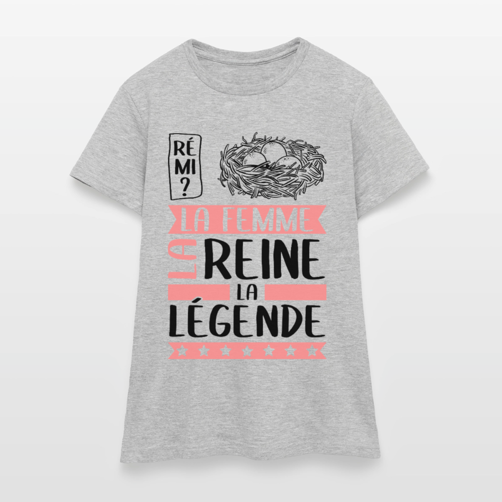 T-shirt femme coloris clair Fanny rébus – La femme, la reine, la légende - gris chiné