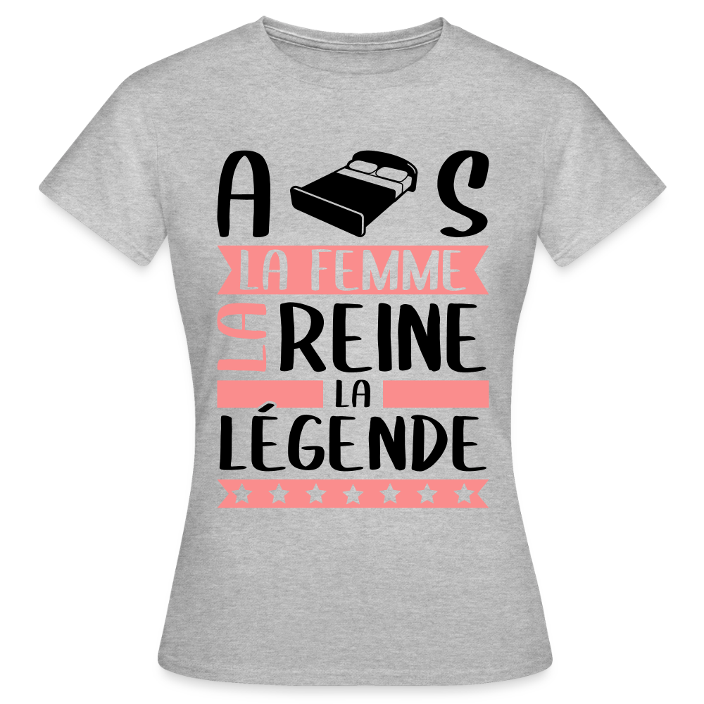 T-shirt femme coloris clair Alice rébus – La femme, la reine, la légende - gris chiné