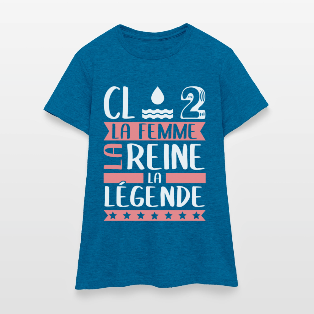 T-shirt femme Claude rébus – La femme, la reine, la légende - bleu saphir antique chiné