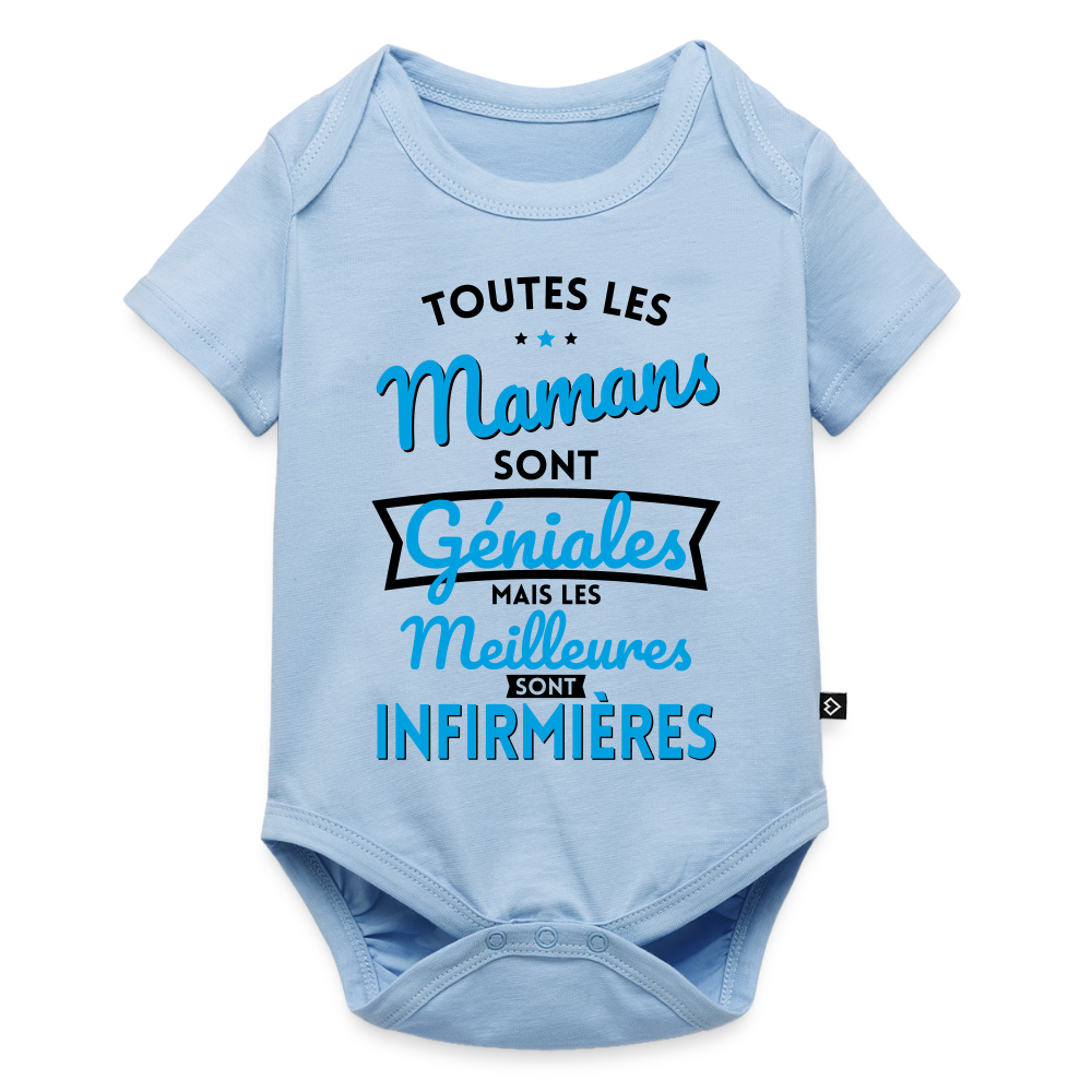 Body Bébé bio manches courtes - Mamans géniales - Les meilleures sont infirmières - bleu clair