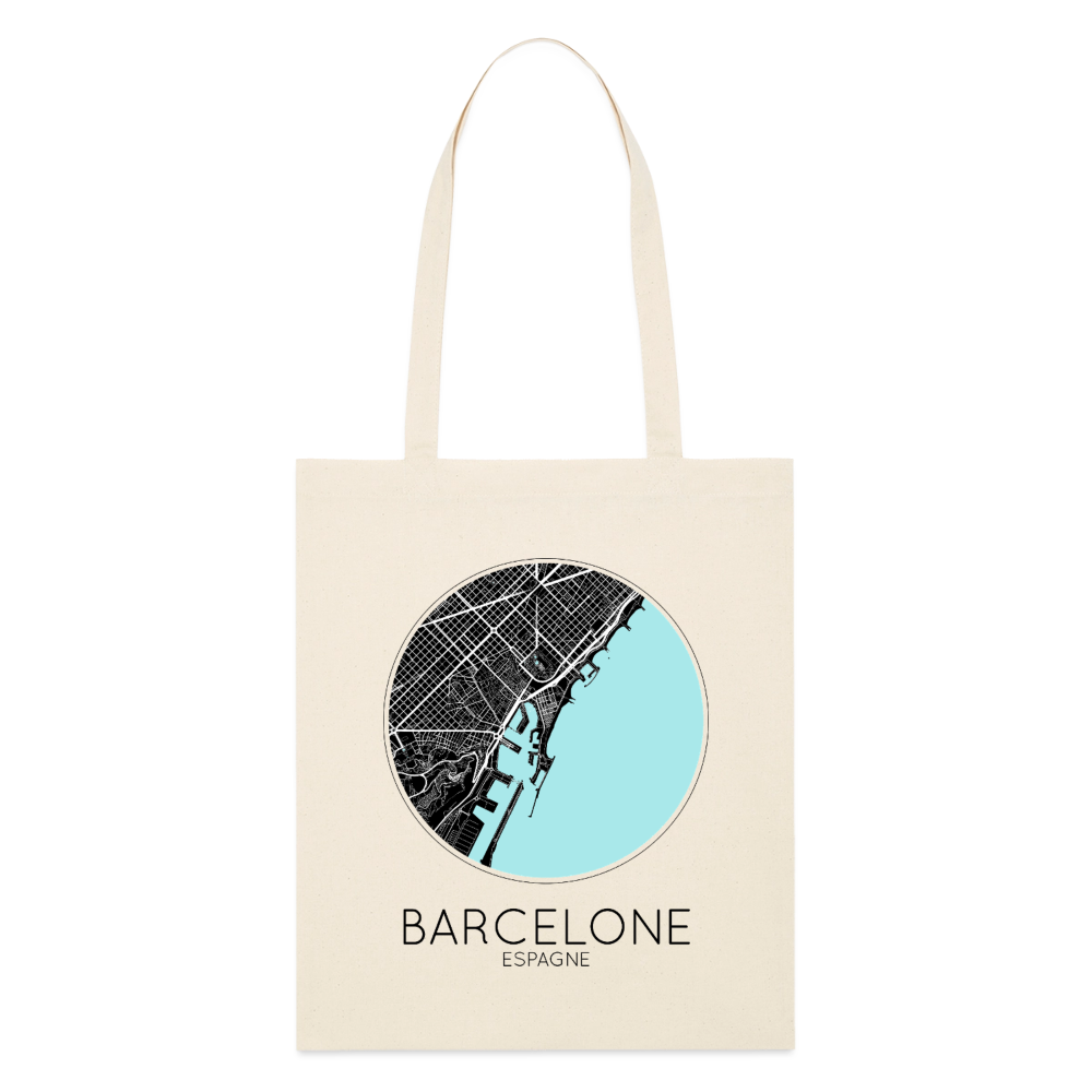 Tote Bag Barcelone Bio Coloris Clair – Plan de Barcelone - écru doux