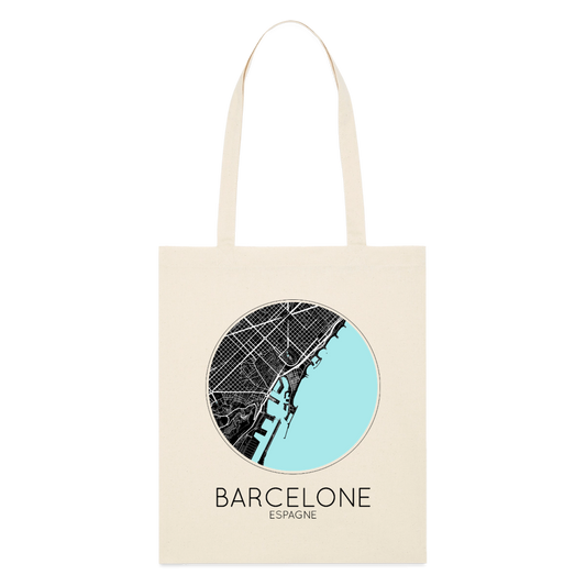 Tote Bag Barcelone Bio Coloris Clair – Plan de Barcelone - écru doux