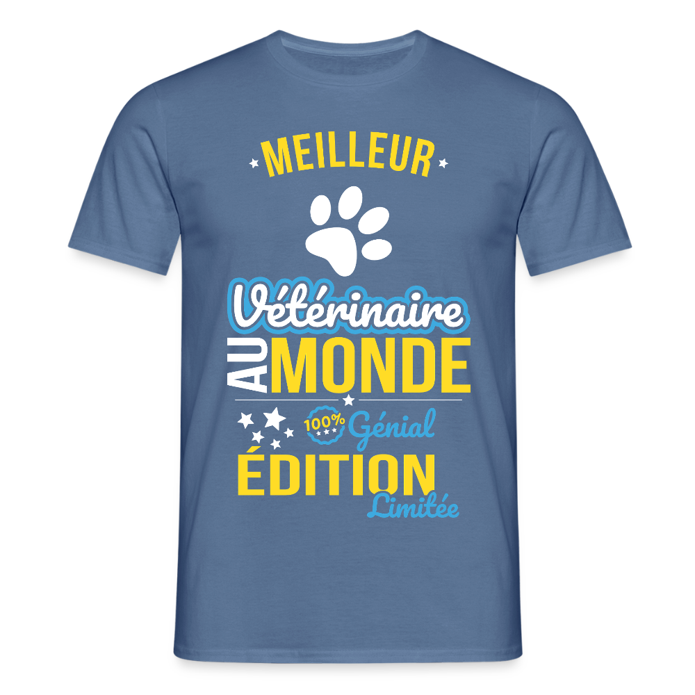 T-shirt Homme - Meilleur Vétérinaire au monde - 100% génial - bleu pigeon 