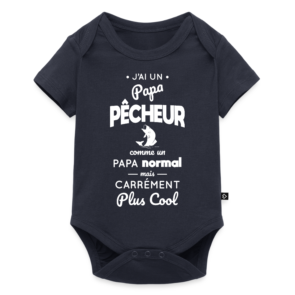 Body Bébé bio manches courtes - J'ai un papa pêcheur - bleu marine