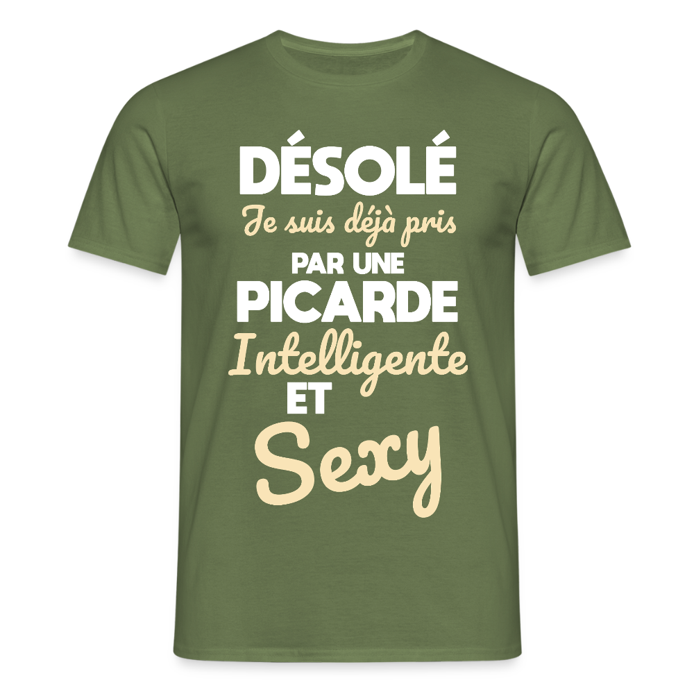 T-shirt Homme -  Je suis déjà pris par une Picarde intelligente et sexy - vert militaire