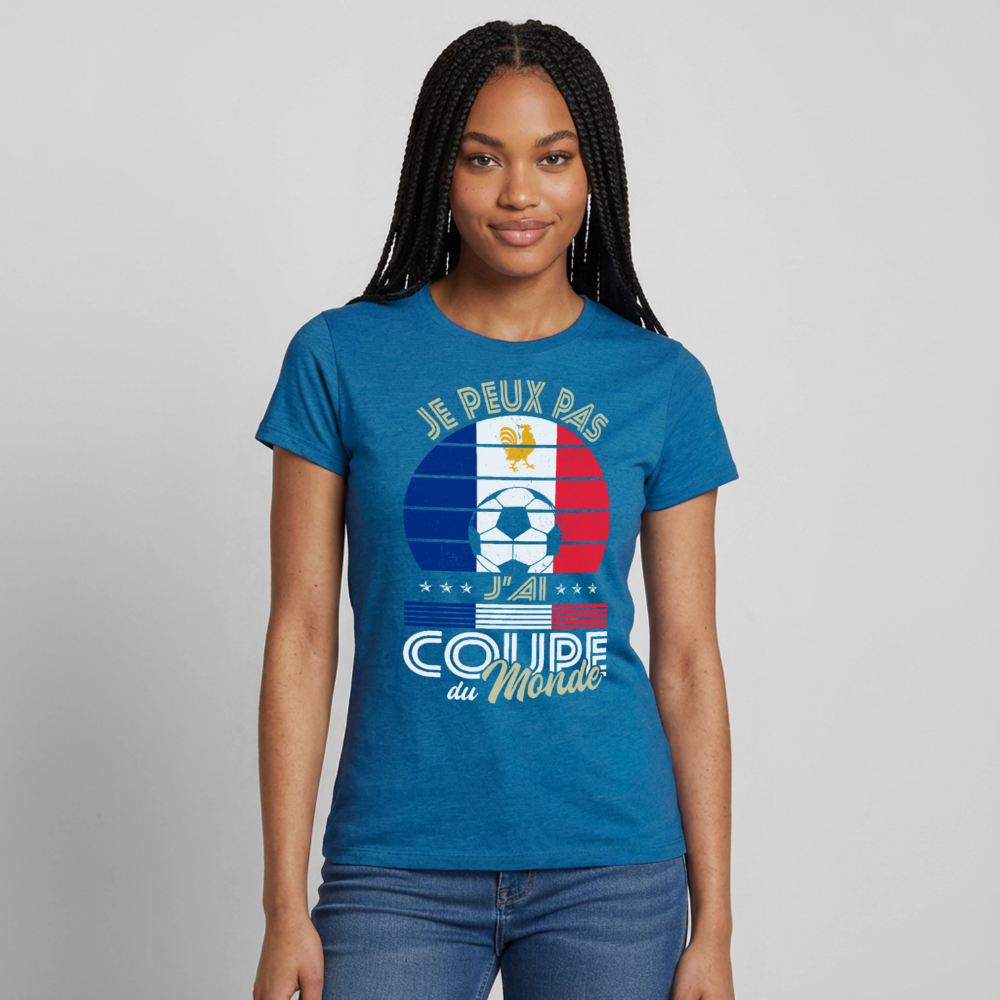 T-shirt Femme - Je peux pas j'ai Coupe du Monde - France - bleu saphir antique chiné
