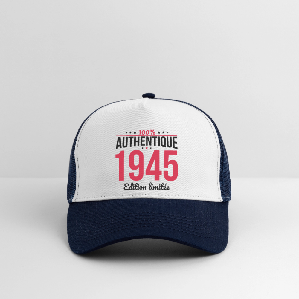Casquette Trucker - Anniversaire 80 Ans - 100% Authentique 1945 - blanc/marine