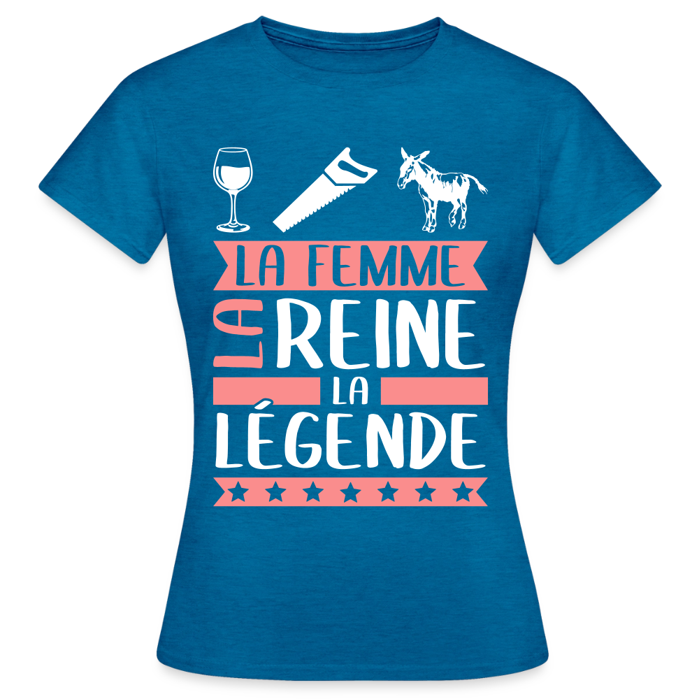 T-shirt femme Vinciane rébus – La femme, la reine, la légende - bleu saphir antique chiné
