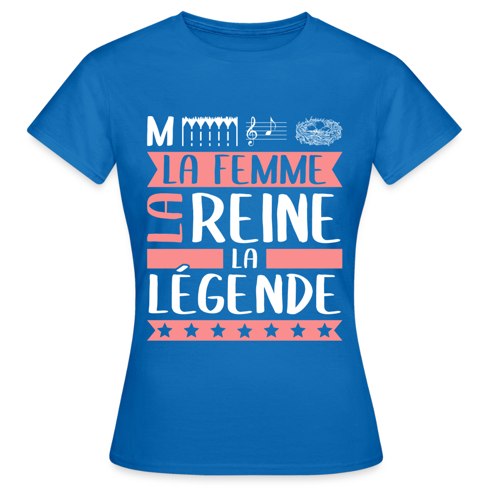 T-shirt femme Mélanie rébus – La femme, la reine, la légende - bleu royal