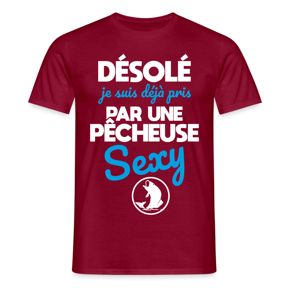 T-shirt Homme - Je suis pris par une pêcheuse sexy - rouge brique