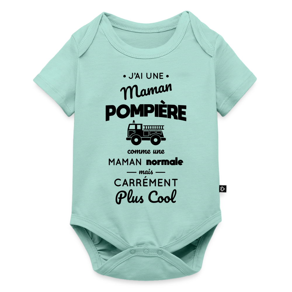 Body Bébé bio manches courtes - J'ai une maman pompière - menthe 
