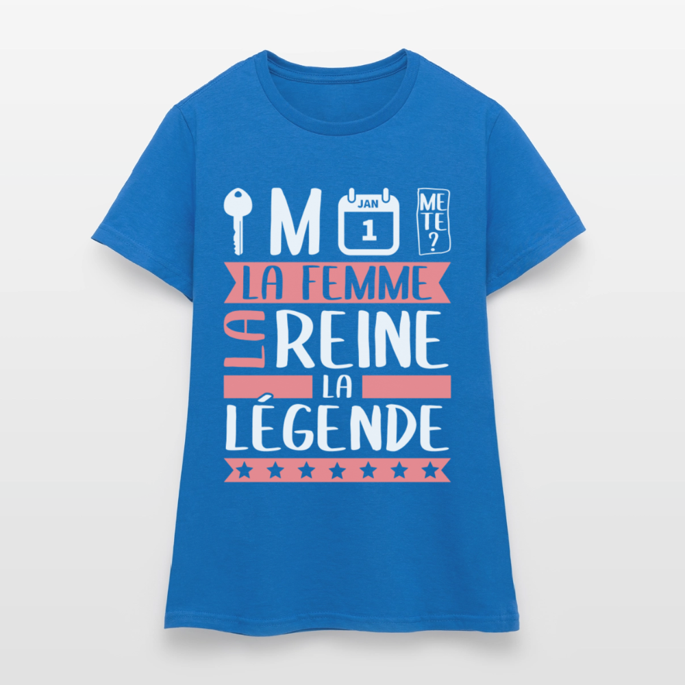T-shirt femme Clémence rébus – La femme, la reine, la légende - bleu royal