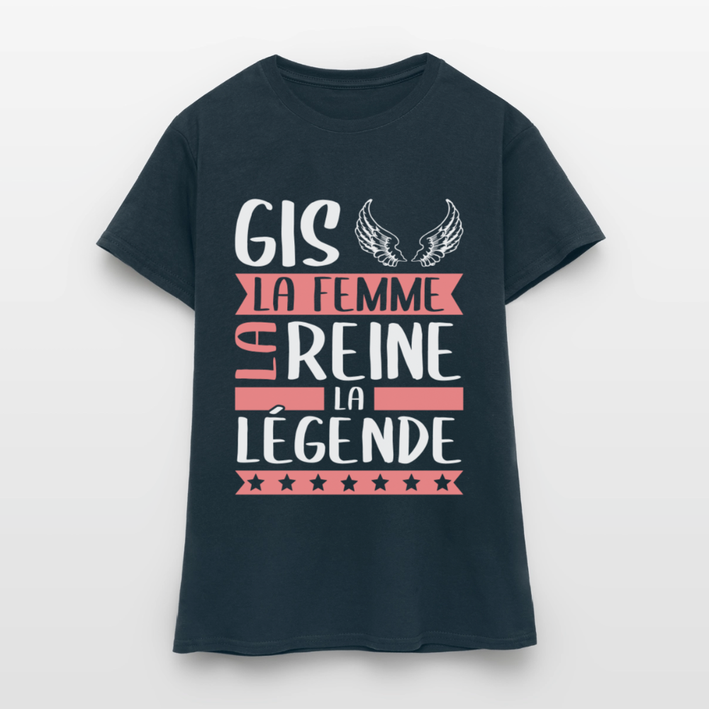 T-shirt femme Gisèle rébus – La femme, la reine, la légende - marine