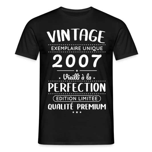 T-shirt Homme - Anniversaire 18 Ans - Vintage 2007 - noir