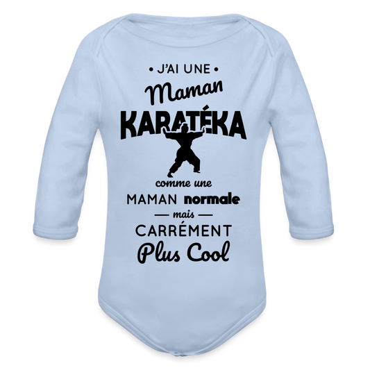 Body Bébé bio manches longues - J'ai une maman karatéka - ciel