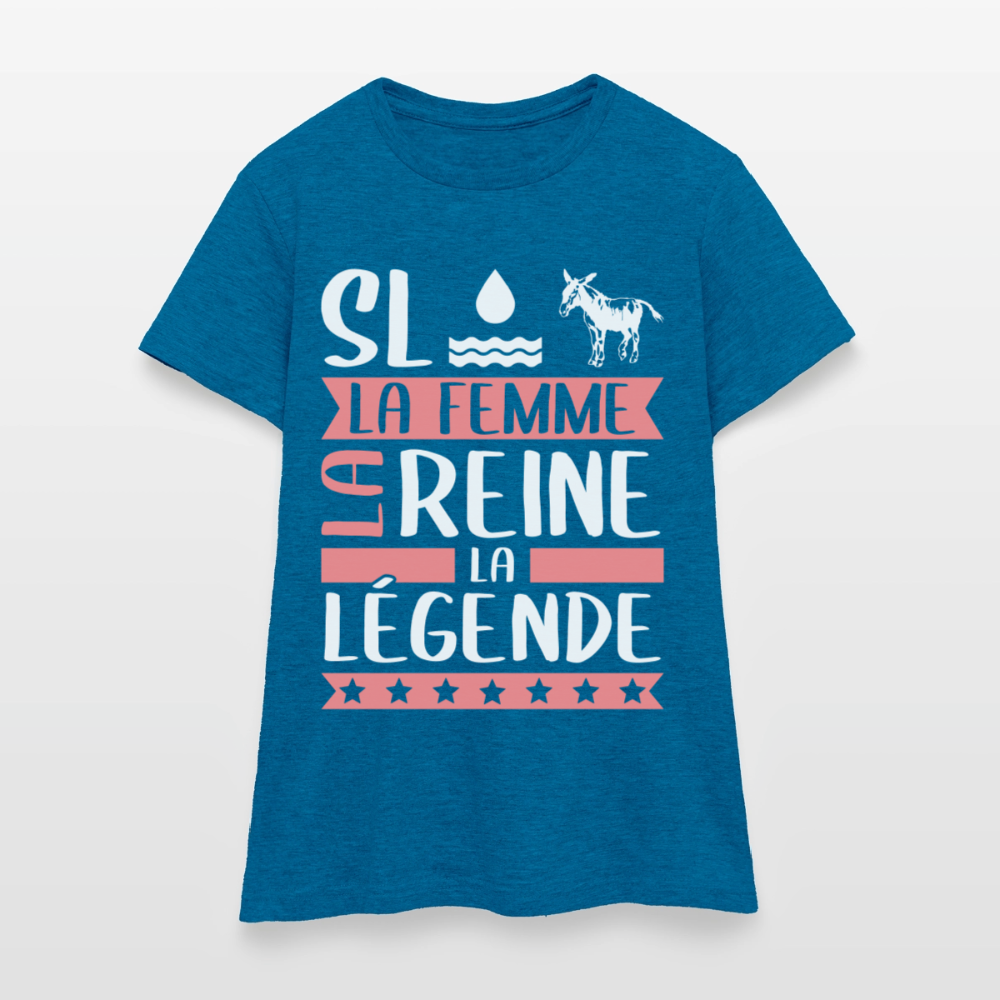 T-shirt femme Sloane rébus – La femme, la reine, la légende - bleu saphir antique chiné