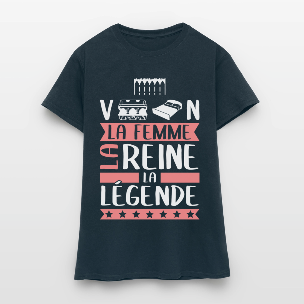 T-shirt femme Evelyne rébus – La femme, la reine, la légende - marine