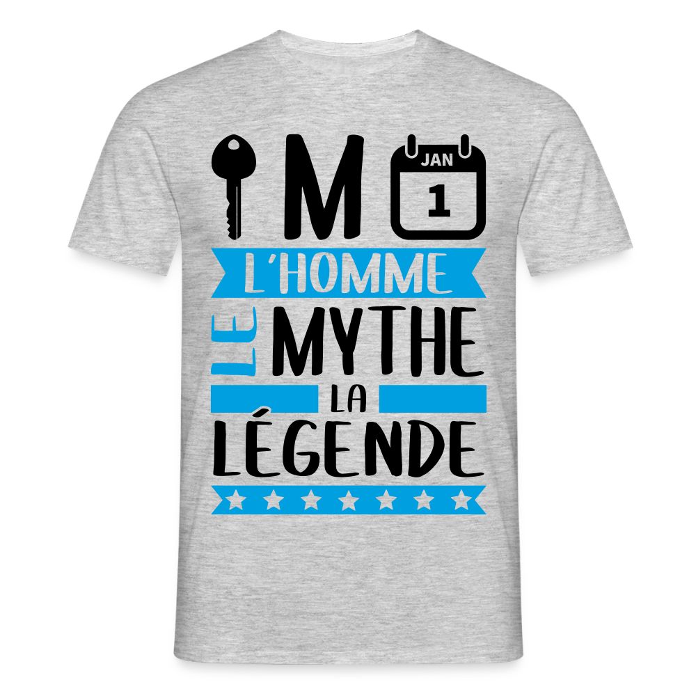 T-shirt homme coloris clair Clément rébus – L’homme, le mythe, la légende - gris chiné