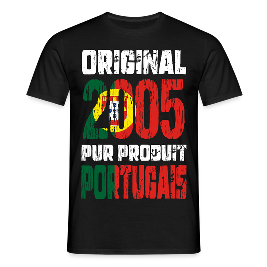 T-shirt Homme - Anniversaire 20 Ans - Original 2005 - Pur produit Portugais - noir