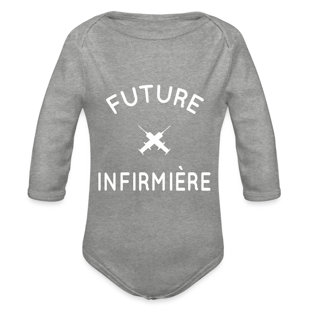 Body Bébé bio manches longues - Future infirmière - gris chiné