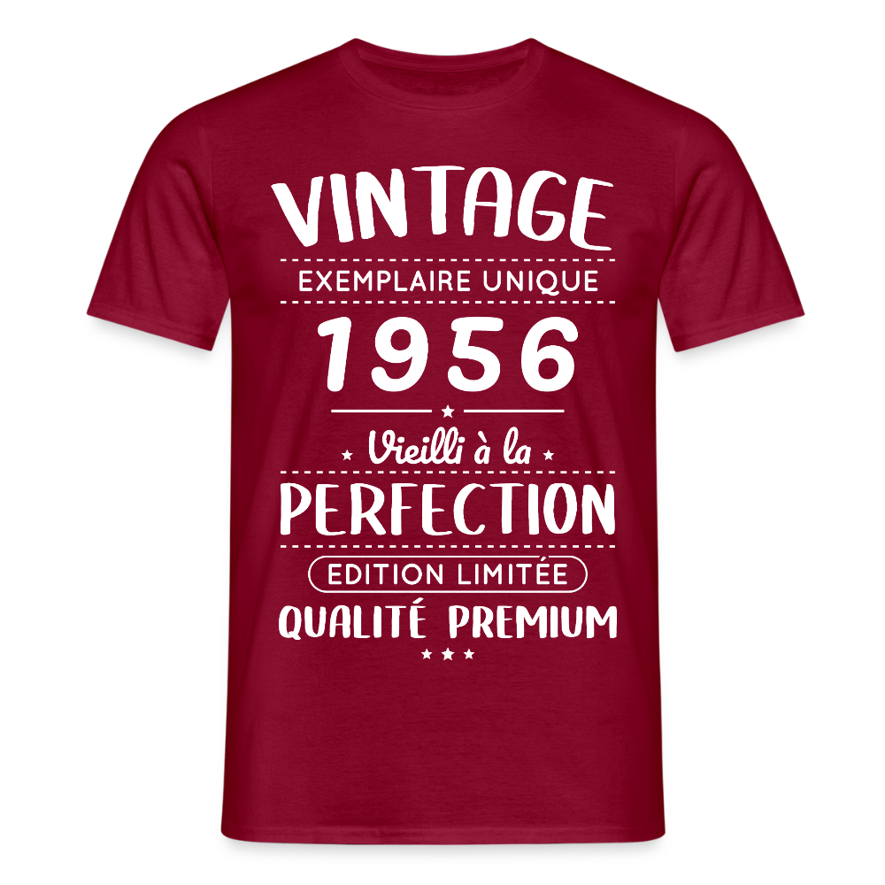 T-shirt anniversaire homme 70 ans – Vintage 1956 – Perfection - rouge brique